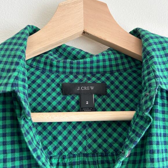 J. Crew Gathered Popover Top Green Blue 2 - Picture 5 of 7